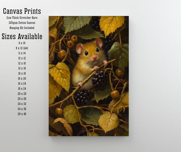 Dormouse Among Blackberry Brambles Poster Cottagecore Decor Dark Academia Art Enchanted Wildlife Illustration Vintage Nature Wall Art