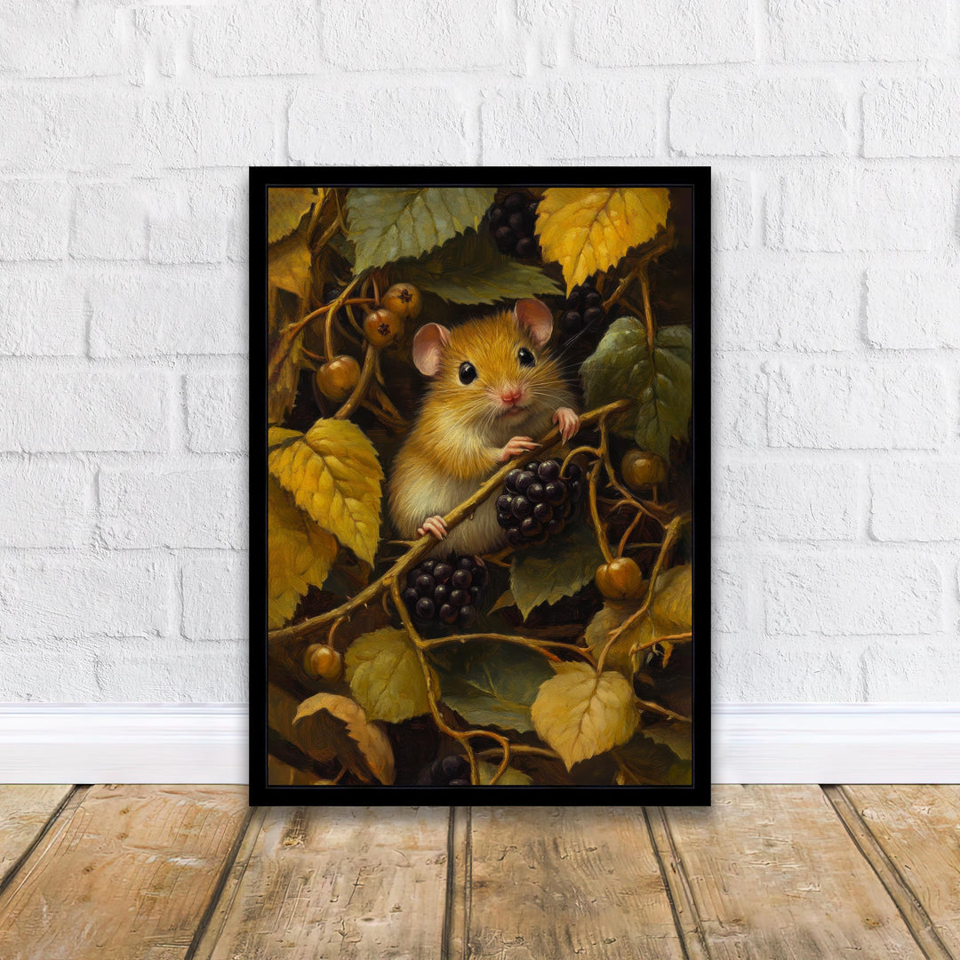 Dormouse Among Blackberry Brambles Poster Cottagecore Decor Dark Academia Art Enchanted Wildlife Illustration Vintage Nature Wall Art