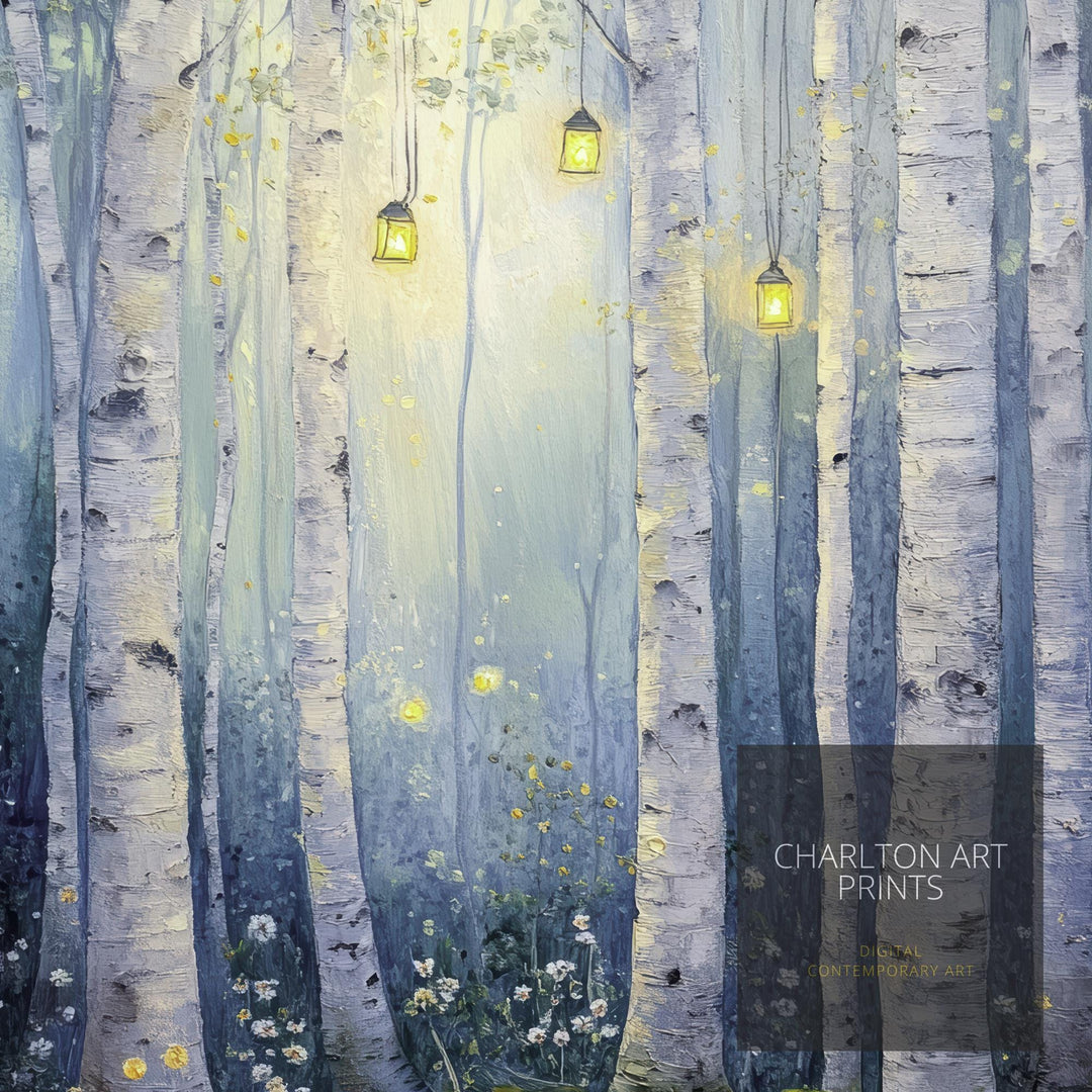 Enchanted Fairy Birch Grove Poster Cottagecore Decor Dark Academia Art Enchanted Forest Illustration Vintage Nature Wall Art