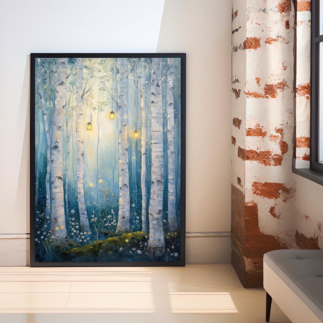 Enchanted Fairy Birch Grove Poster Cottagecore Decor Dark Academia Art Enchanted Forest Illustration Vintage Nature Wall Art