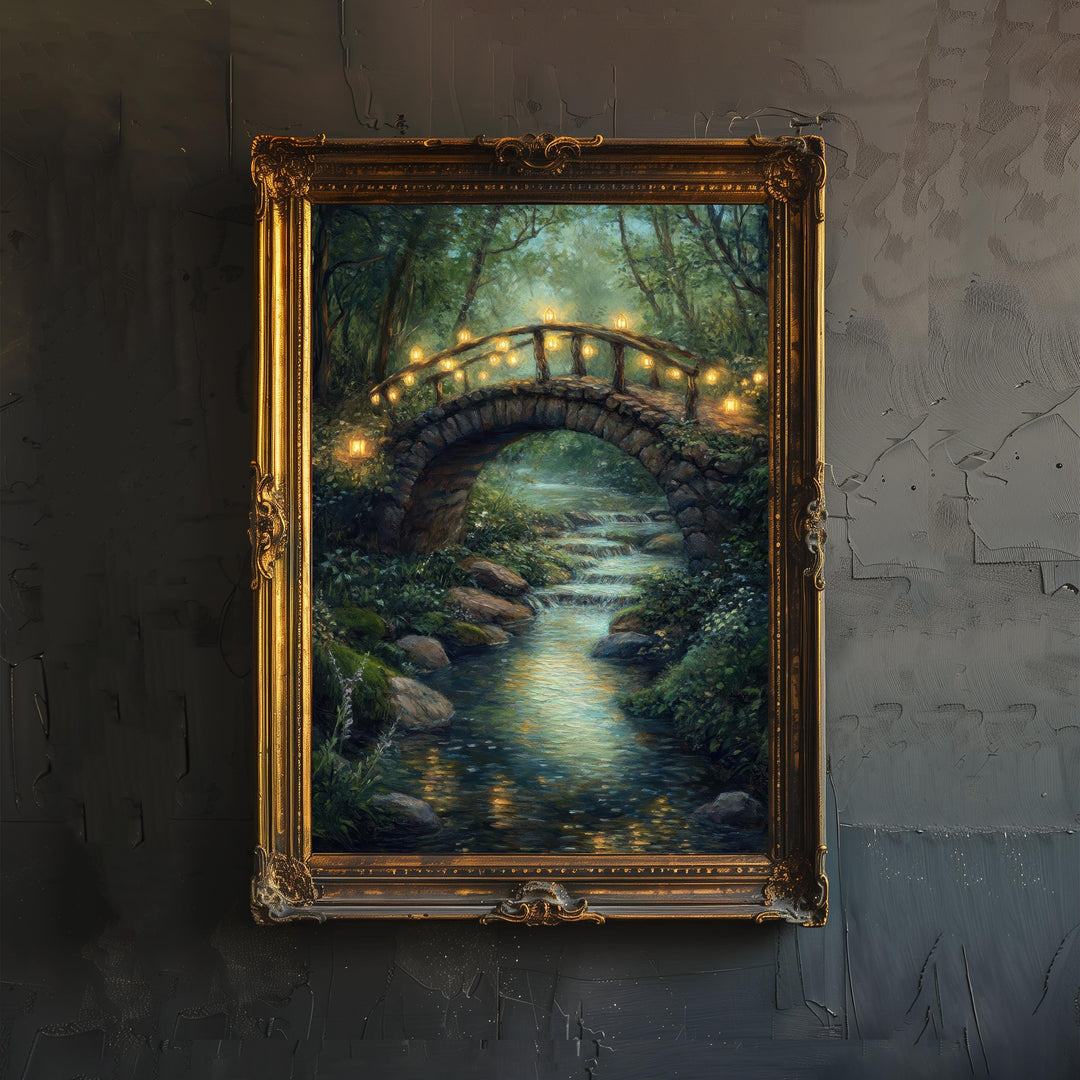 Fairy Bridge Poster Cottagecore Decor Dark Academia Art Enchanted Woodland Illustration Vintage Nature Wall Art Rustic Aesthetic