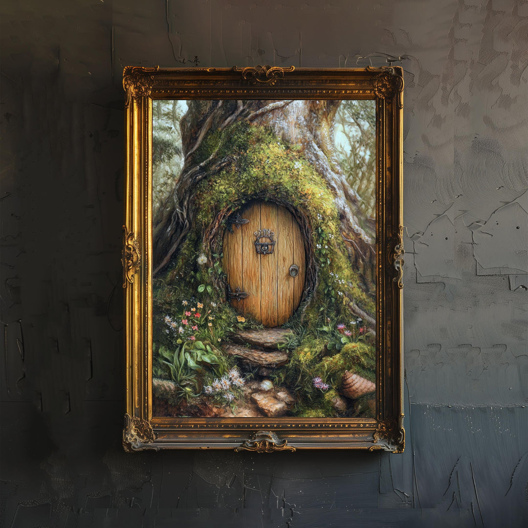 Moody Fairy Door Poster Cottagecore Decor Dark Academia Art Enchanted Illustration Vintage Woodland Wall Art Rustic Aesthetic