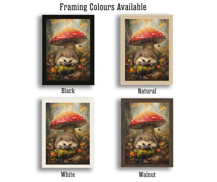 Hedgehog Under Mushroom Poster Cottagecore Decor Dark Academia Art Enchanted Illustration Vintage Woodland Wall Art Rustic Aesthetic