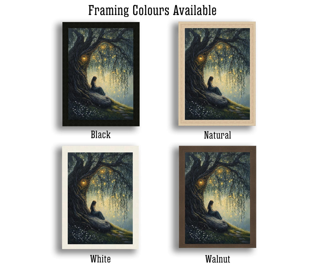 Fairy Beneath Willow Tree Poster Cottagecore Decor Dark Academia Art Enchanted Illustration Vintage Woodland Wall Art Rustic Aesthetic
