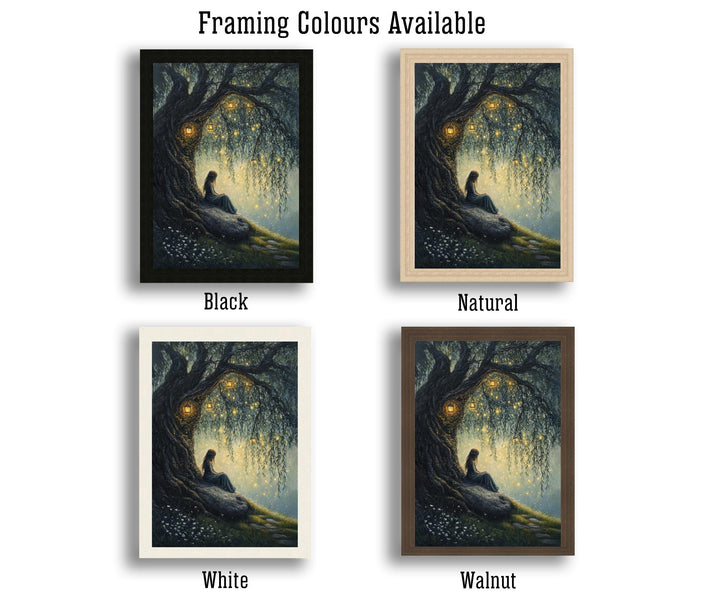 Fairy Beneath Willow Tree Poster Cottagecore Decor Dark Academia Art Enchanted Illustration Vintage Woodland Wall Art Rustic Aesthetic
