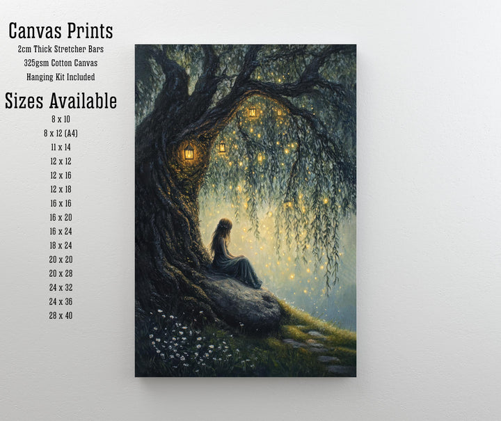 Fairy Beneath Willow Tree Poster Cottagecore Decor Dark Academia Art Enchanted Illustration Vintage Woodland Wall Art Rustic Aesthetic