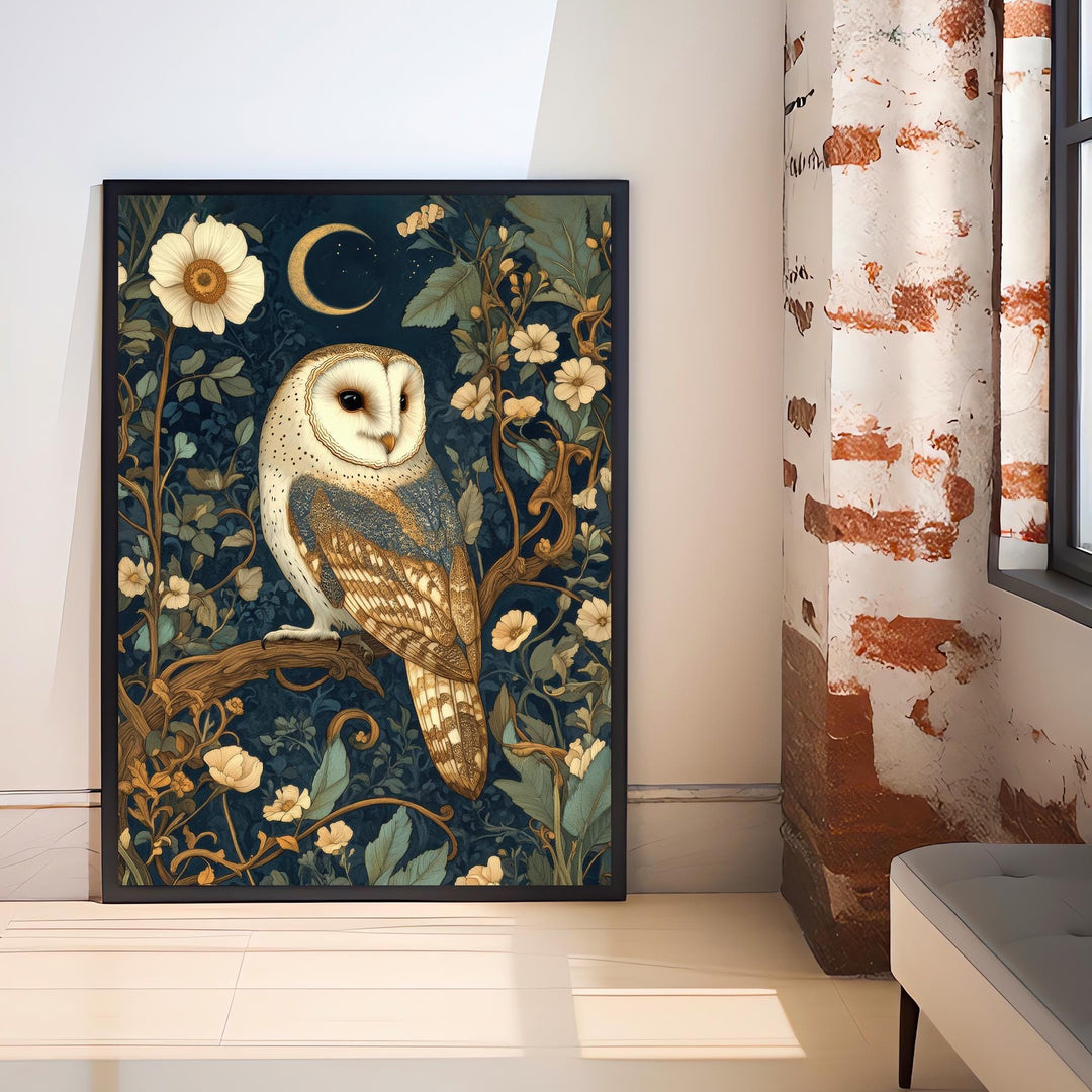 William Morris Barn Owl Poster Cottagecore Decor Dark Academia Art Vintage Wildlife Illustration Rustic Aesthetic