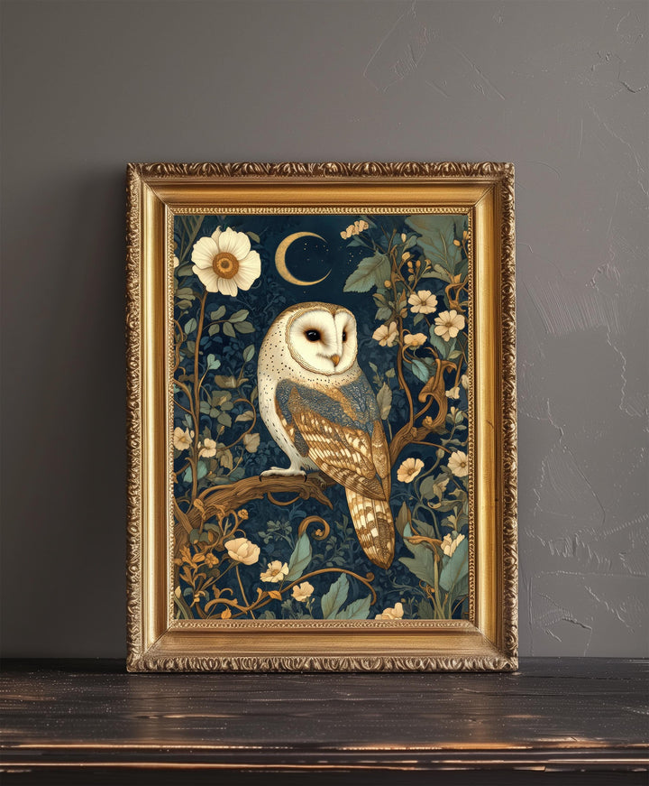 William Morris Barn Owl Poster Cottagecore Decor Dark Academia Art Vintage Wildlife Illustration Rustic Aesthetic
