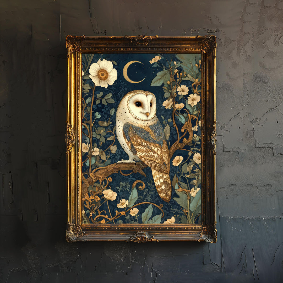 William Morris Barn Owl Poster Cottagecore Decor Dark Academia Art Vintage Wildlife Illustration Rustic Aesthetic