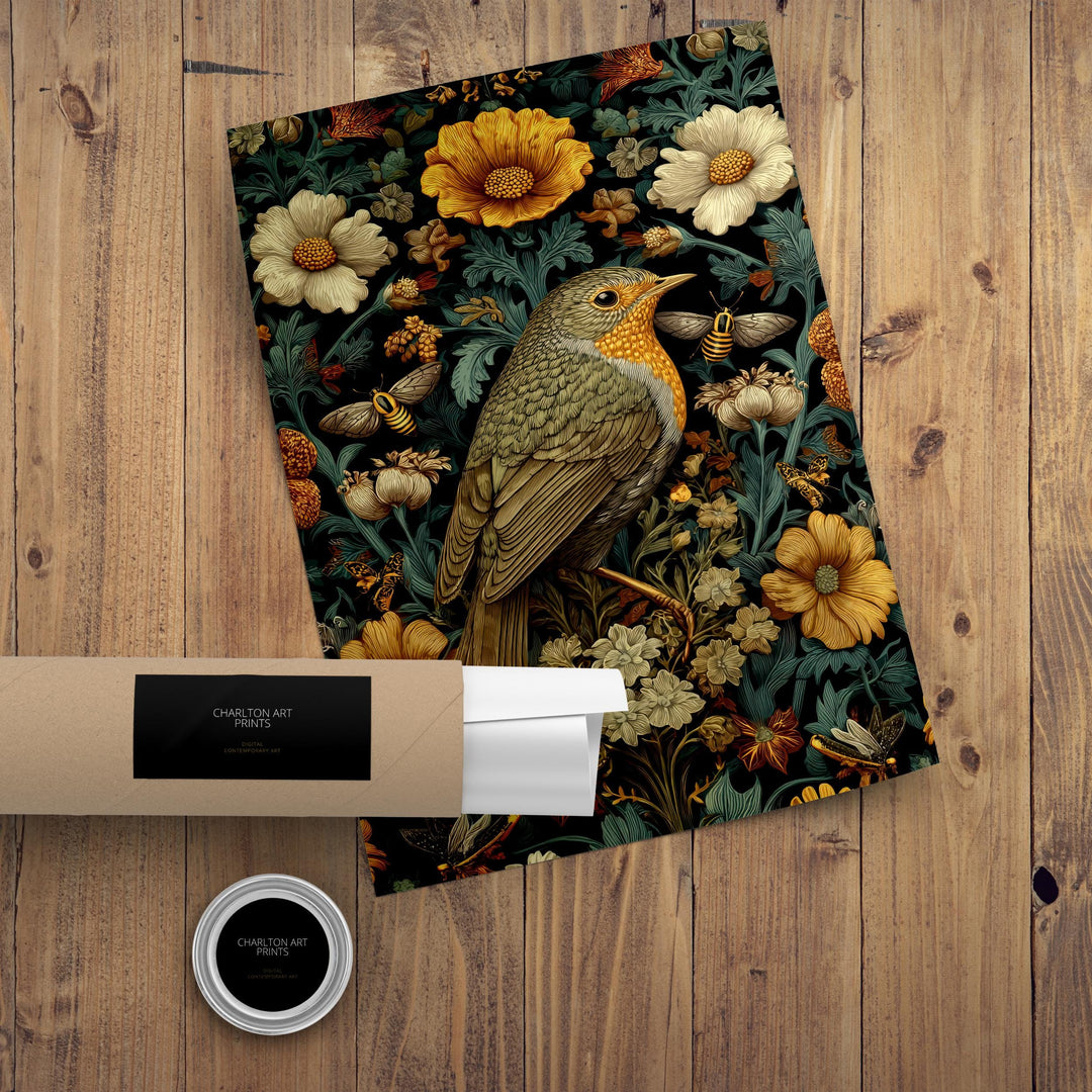 William Morris Birds and Butterflies Poster Cottagecore Decor Dark Academia Art Vintage Wildlife Illustration Rustic Aesthetic