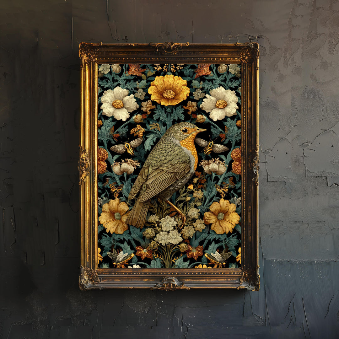William Morris Birds and Butterflies Poster Cottagecore Decor Dark Academia Art Vintage Wildlife Illustration Rustic Aesthetic