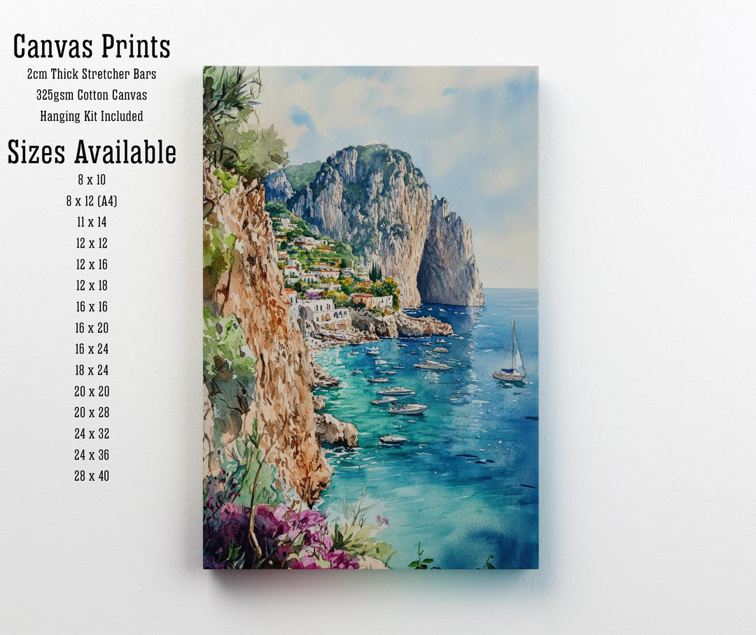 Capri Watercolor Painting Italian Island Art Capri Print Scenic Mediterranean Decor