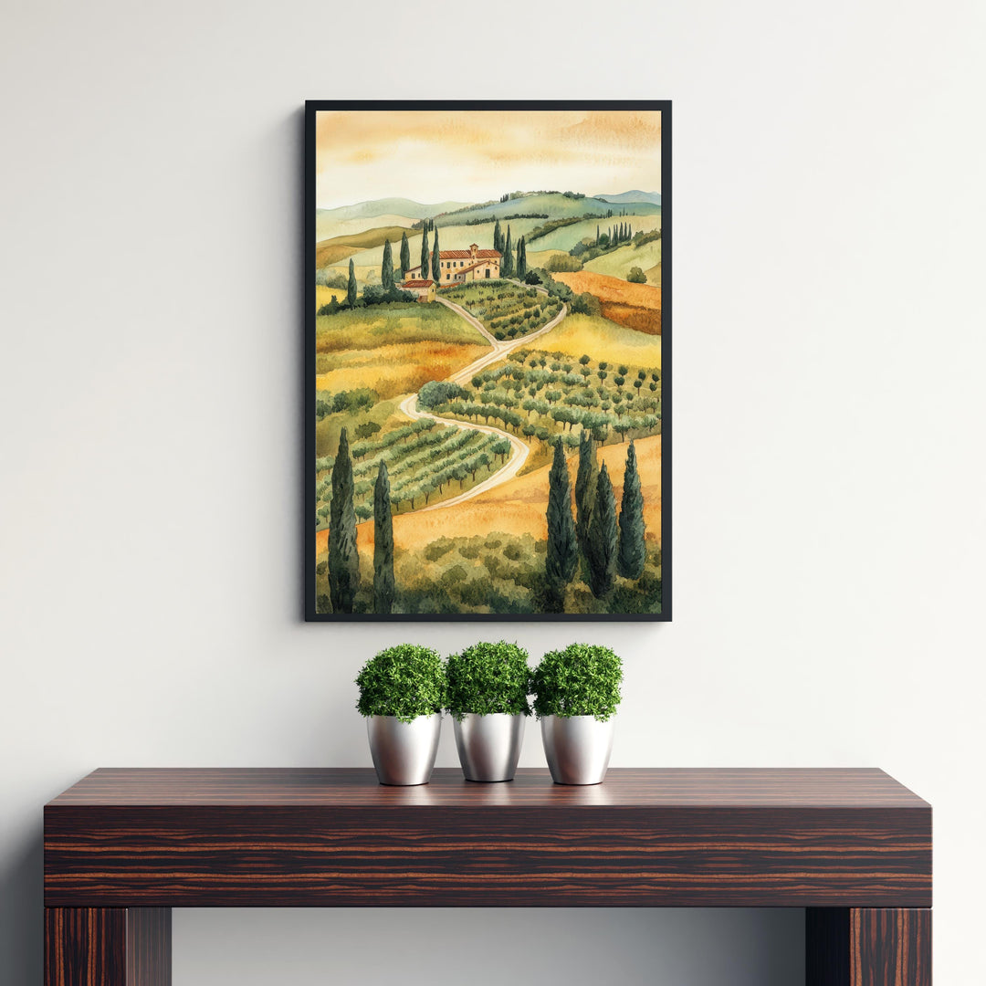 Tuscany Watercolor Painting Italian Landscape Art Tuscany Print Scenic Tuscany Decor