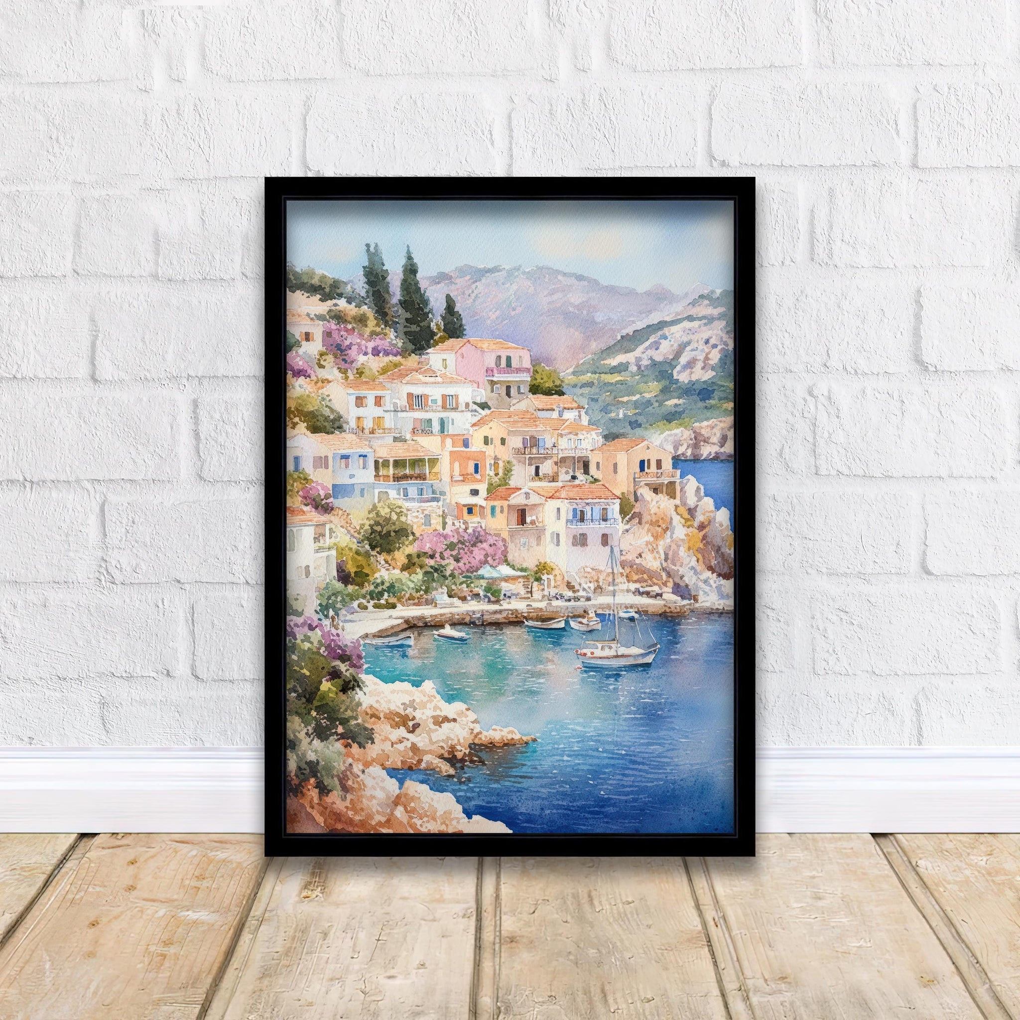 Kefalonia Greece Watercolor Painting Greek Island Art Kefalonia Print Scenic Mediterranean Decor Gift for Greece Lovers