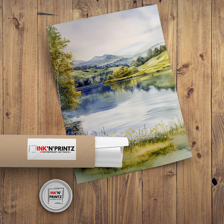 Tarn Hows Lake District Watercolor Poster UK Landscape Art Tarn Hows Print Scenic Lake District Decor Gift for Nature Lovers