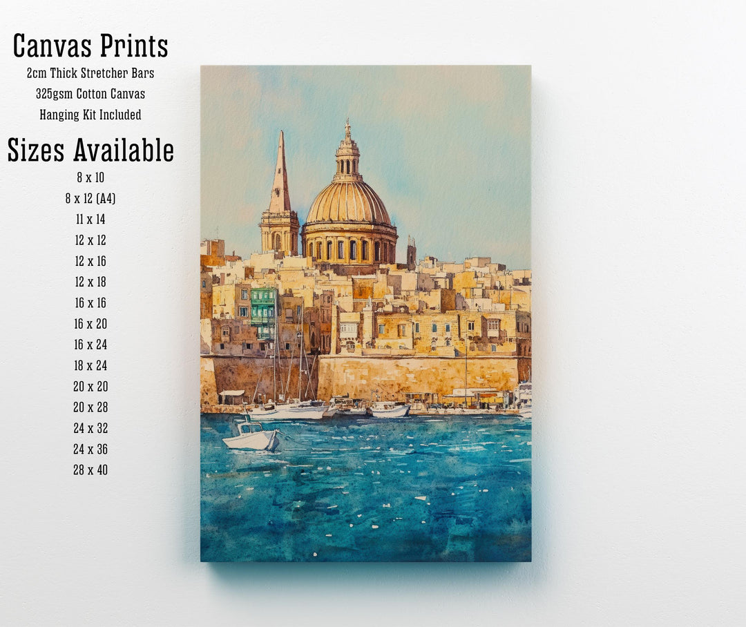 Valletta Malta Watercolor Painting Mediterranean City Art Valletta Print Scenic Malta Decor Gift for Malta Lovers