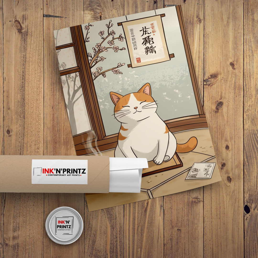 Yoga Meditating Cat Art Print Whimsical Poster Zen Animal Wall Art for Cozy Homes Yoga Rooms and Mindful Decor Spaces