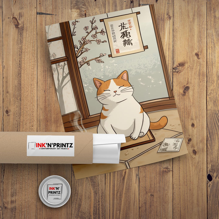 Yoga Meditating Cat Art Print Whimsical Poster Zen Animal Wall Art for Cozy Homes Yoga Rooms and Mindful Decor Spaces
