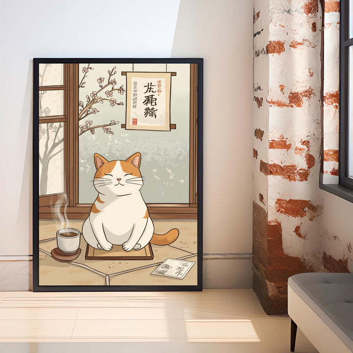 Yoga Meditating Cat Art Print Whimsical Poster Zen Animal Wall Art for Cozy Homes Yoga Rooms and Mindful Decor Spaces