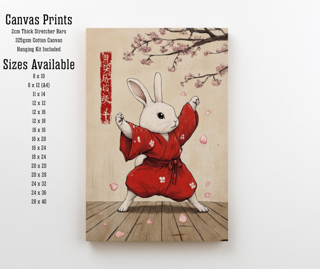 Kung Fu Rabbit Japanese Art Print Whimsical Poster Ukiyo-e Style Bunny Wall Art for Cozy Homes Martial Arts and Animal Lover Decor