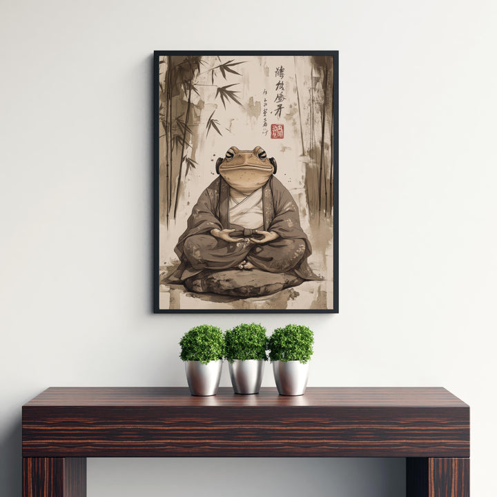 Japanese Meditating Toad Art Print Whimsical Poster Ukiyo-e Style Amphibian Wall Art for Cozy Homes Zen Decor and Nature Inspired Spaces