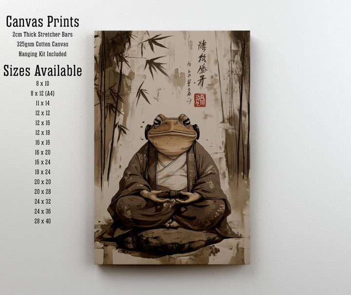 Japanese Meditating Toad Art Print Whimsical Poster Ukiyo-e Style Amphibian Wall Art for Cozy Homes Zen Decor and Nature Inspired Spaces