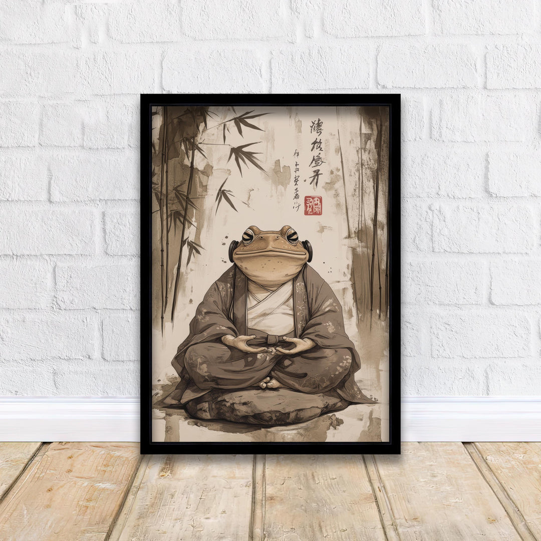 Japanese Meditating Toad Art Print Whimsical Poster Ukiyo-e Style Amphibian Wall Art for Cozy Homes Zen Decor and Nature Inspired Spaces