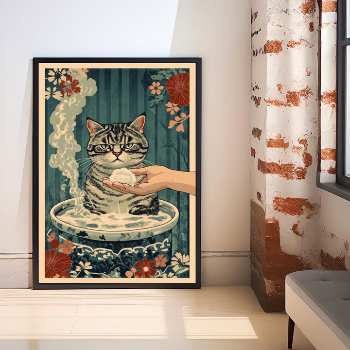 Grumpy Cat Japanese Art Print Whimsical Poster Ukiyo-e Style Cat Wall Art for Cozy Homes Funny Animal Decor and Cat Lover Spaces