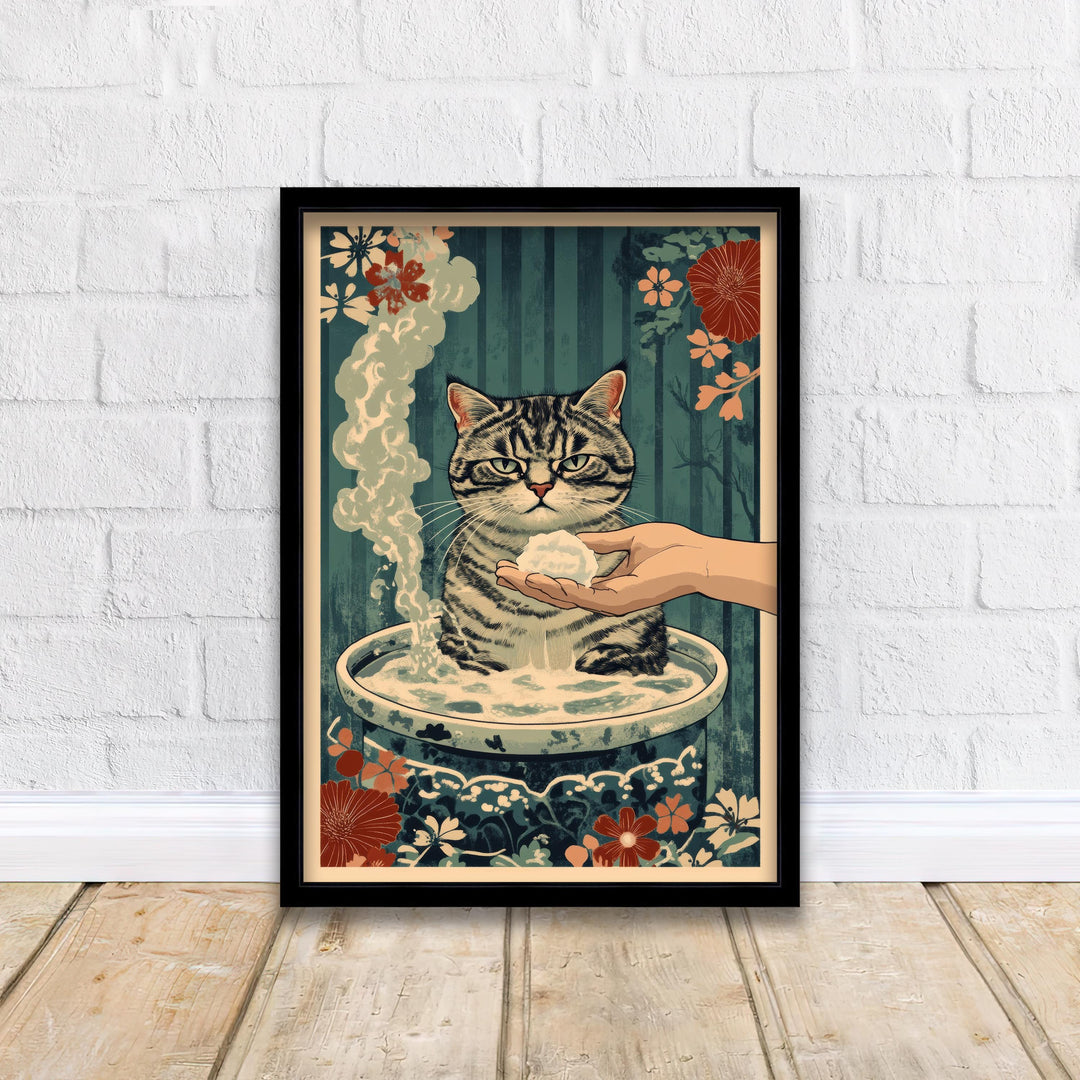Grumpy Cat Japanese Art Print Whimsical Poster Ukiyo-e Style Cat Wall Art for Cozy Homes Funny Animal Decor and Cat Lover Spaces