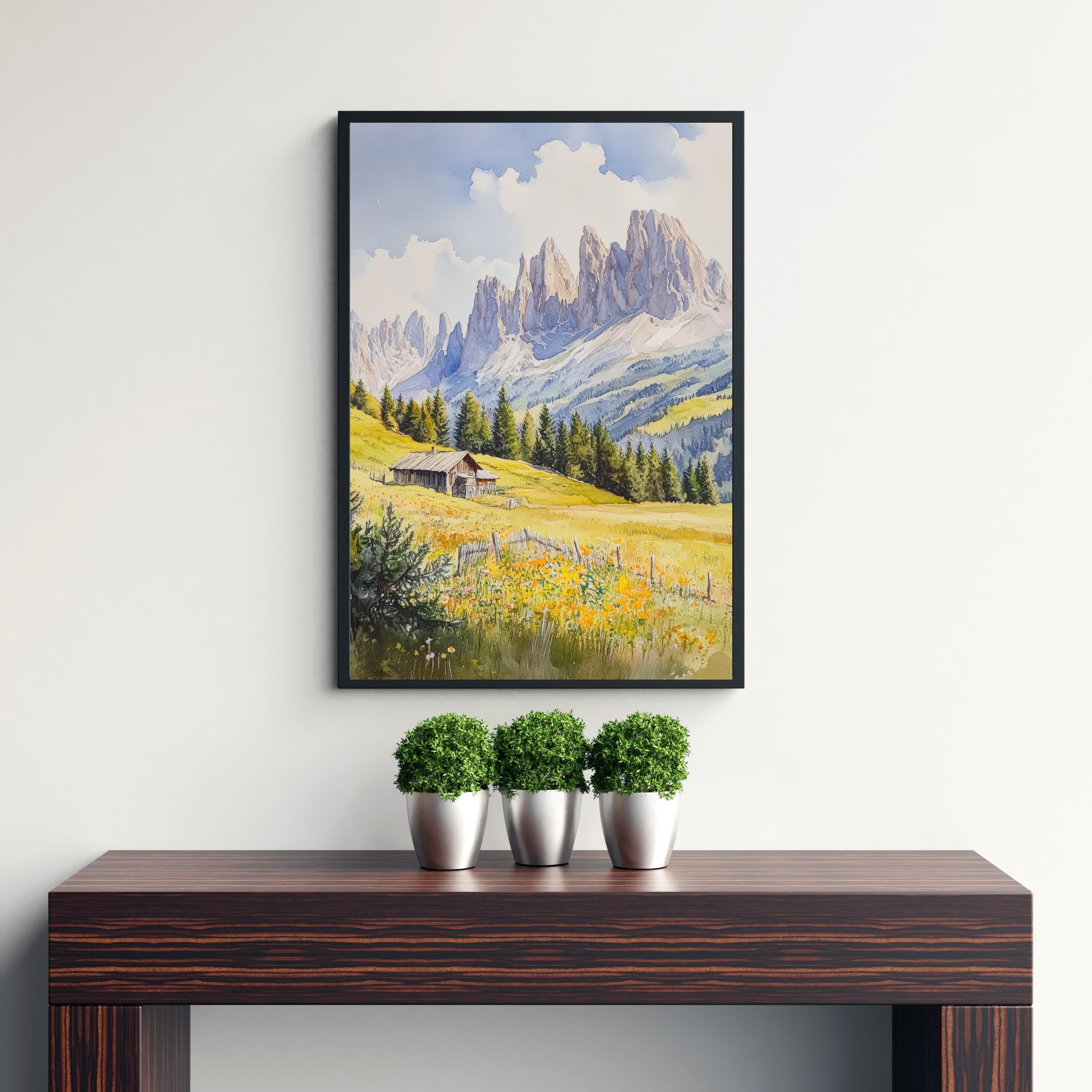 Dolomites Watercolor Painting Italian Alps Art Dolomites Print Scenic Mountain Decor