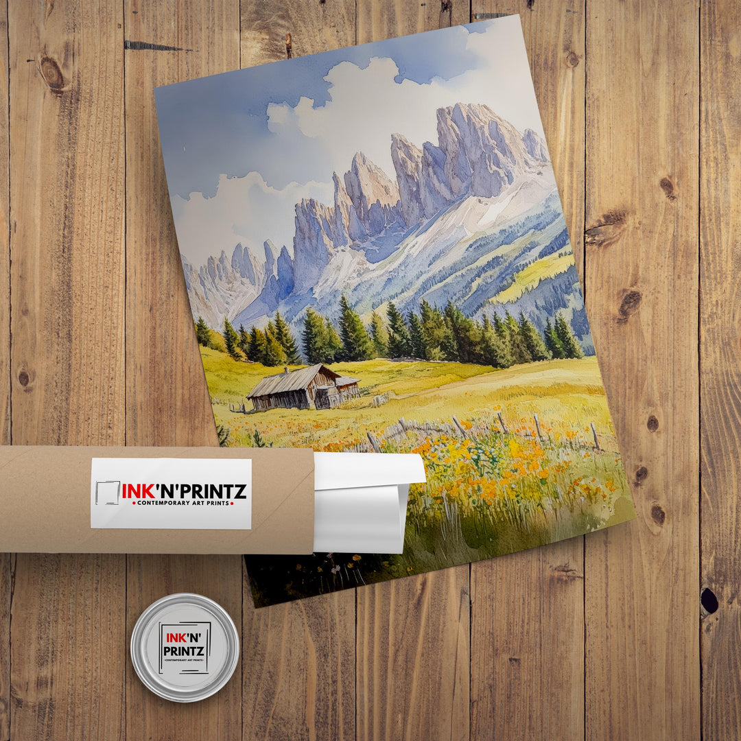 Dolomites Watercolor Painting Italian Alps Art Dolomites Print Scenic Mountain Decor