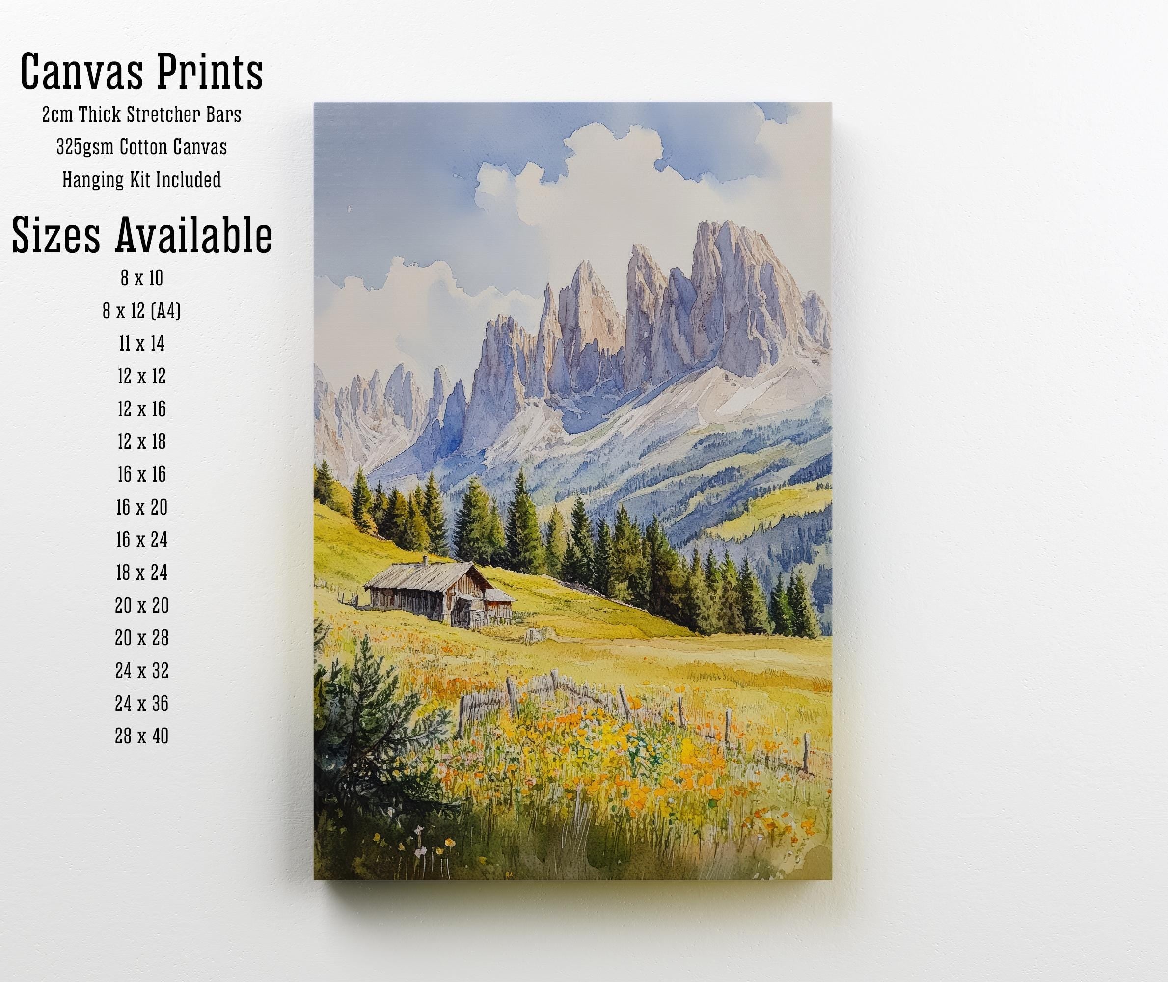 Dolomites Watercolor Painting Italian Alps Art Dolomites Print Scenic Mountain Decor