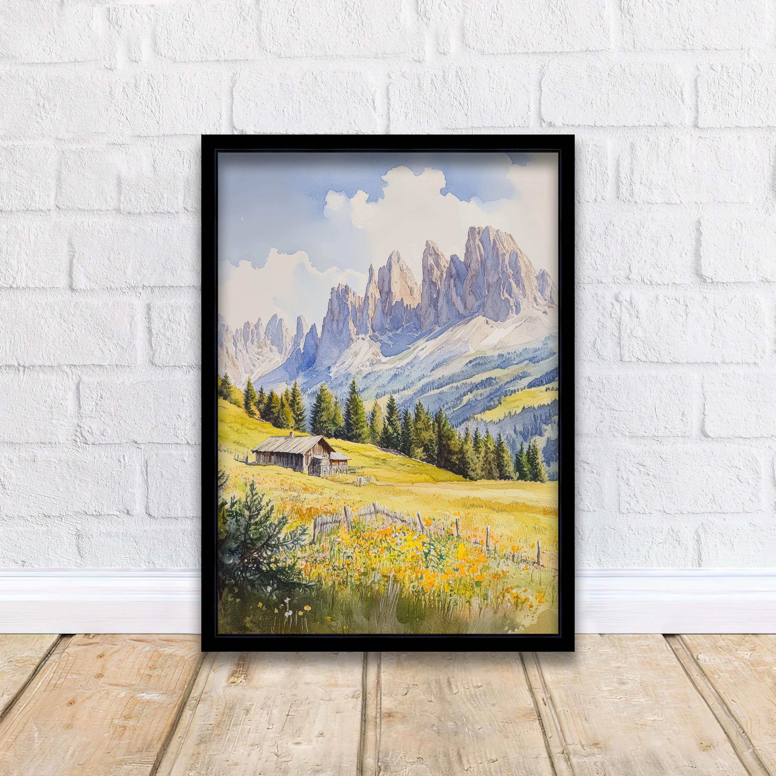 Dolomites Watercolor Painting Italian Alps Art Dolomites Print Scenic Mountain Decor