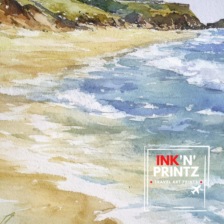 Fistral Beach Newquay Watercolor Painting Cornwall Beach Art Fistral Beach Print Scenic Seaside Decor