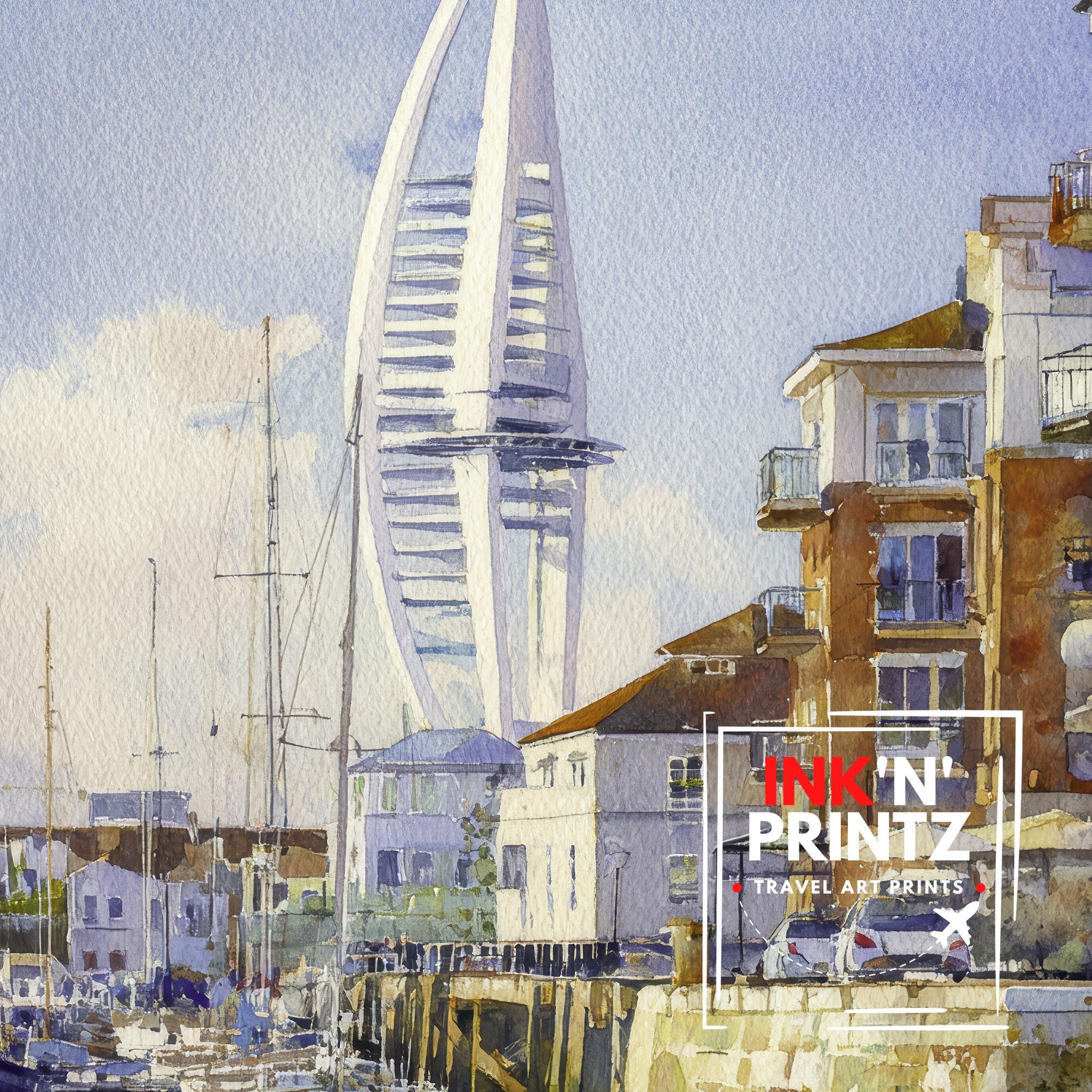 Portsmouth Watercolor Painting UK City Art Portsmouth Print Scenic Seaside Decor