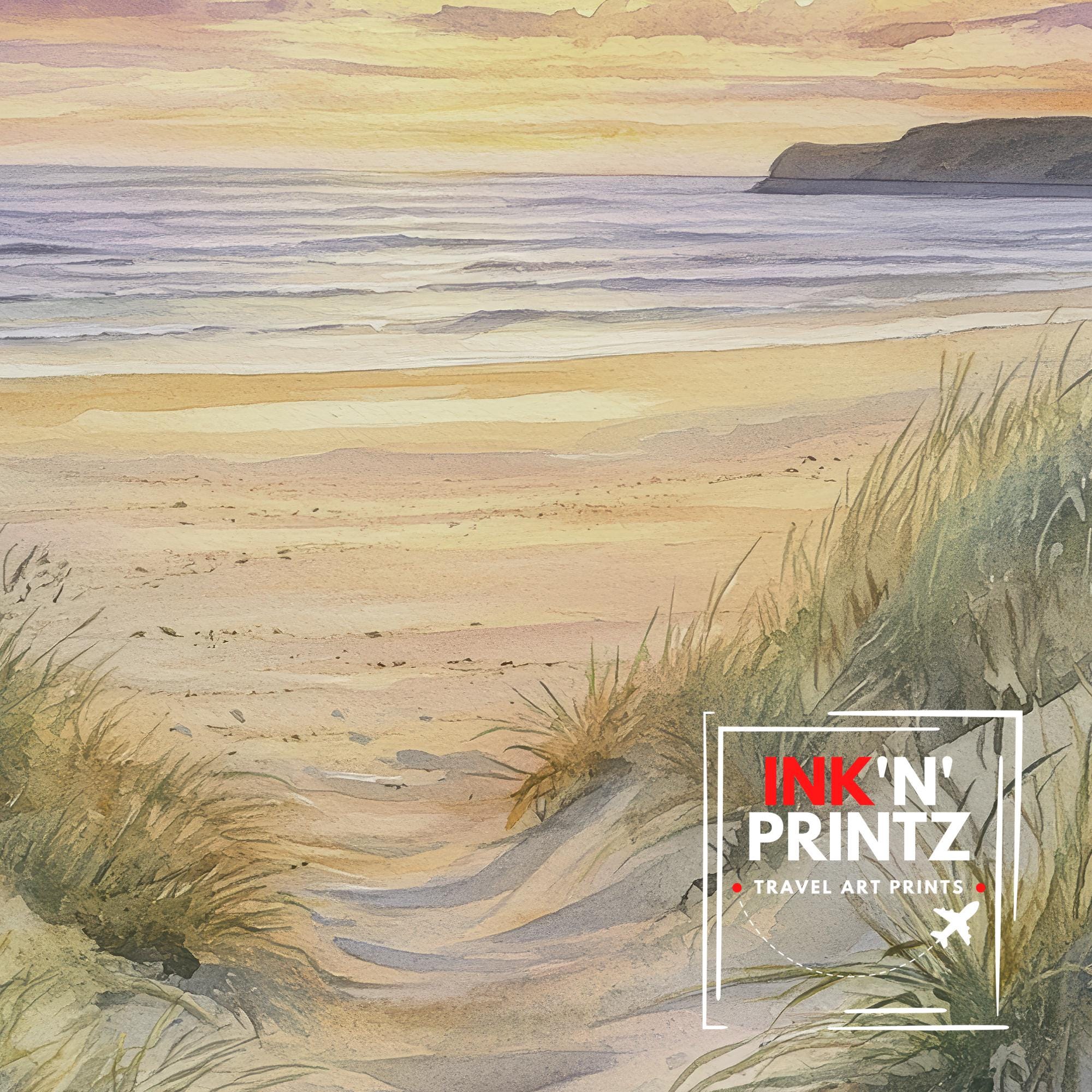 Saunton Sands Watercolor Painting North Devon Beach Art Saunton Sands Print Scenic Seaside Decor