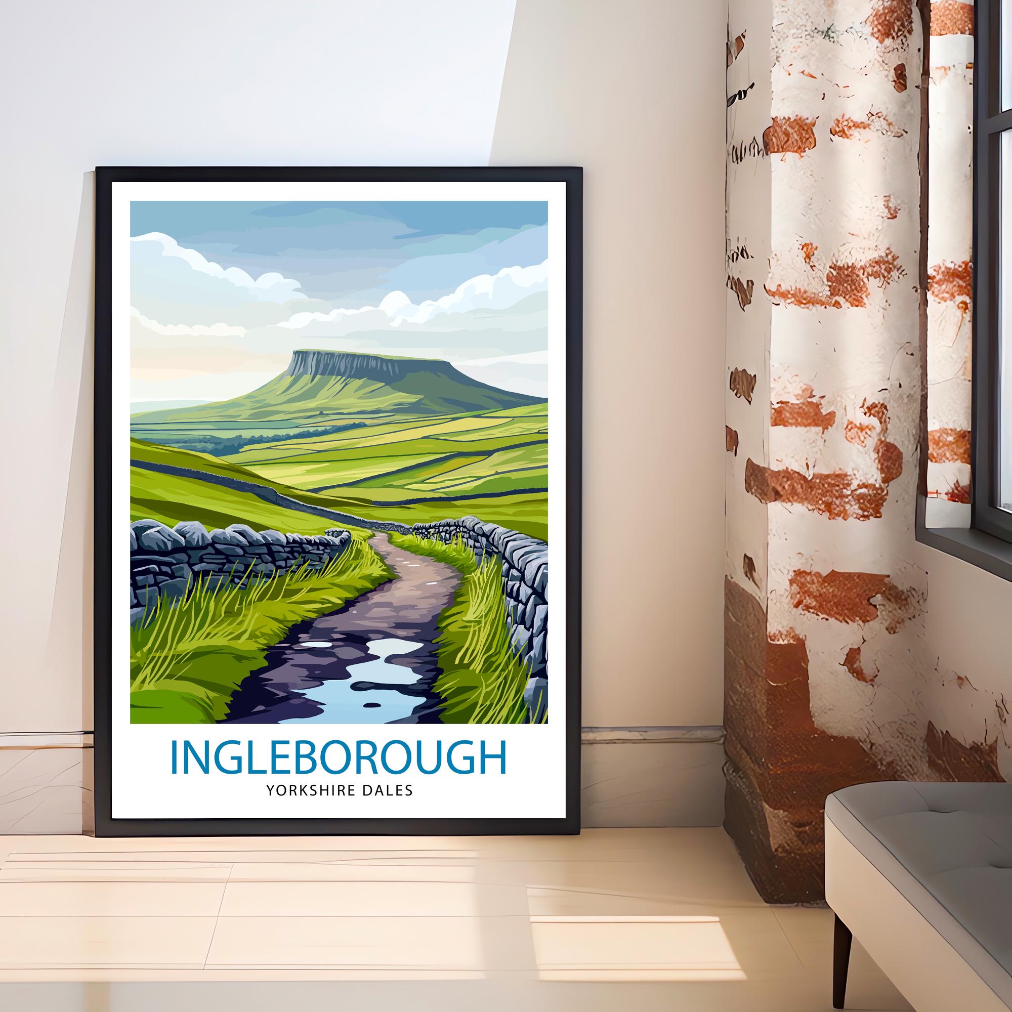 Ingleborough Travel Poster Yorkshire Dales Art Ingleborough Print Scenic Mountain Decor Gift for Hiking Lovers
