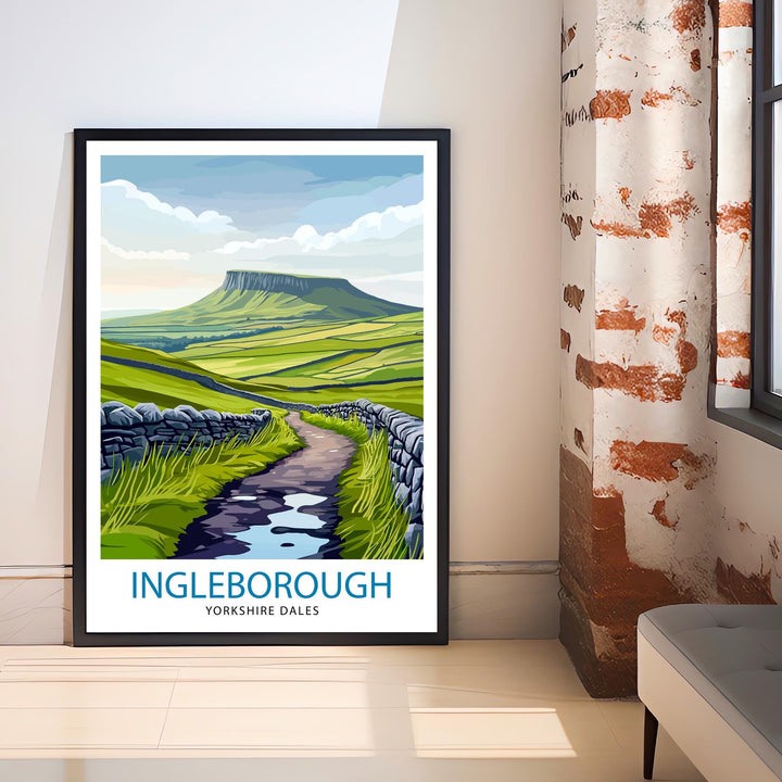 Ingleborough Travel Poster Yorkshire Dales Art Ingleborough Print Scenic Mountain Decor Gift for Hiking Lovers