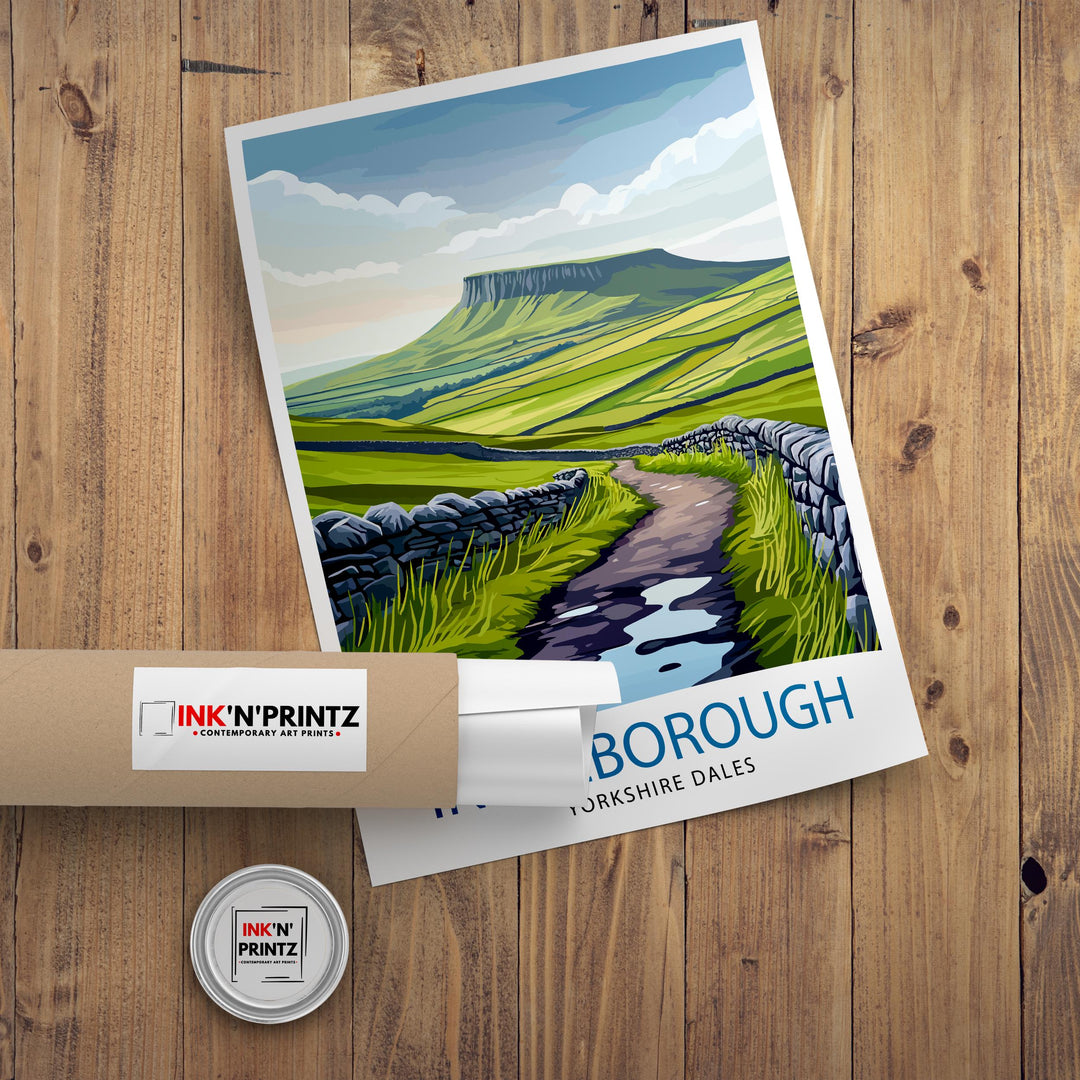 Ingleborough Travel Poster Yorkshire Dales Art Ingleborough Print Scenic Mountain Decor Gift for Hiking Lovers