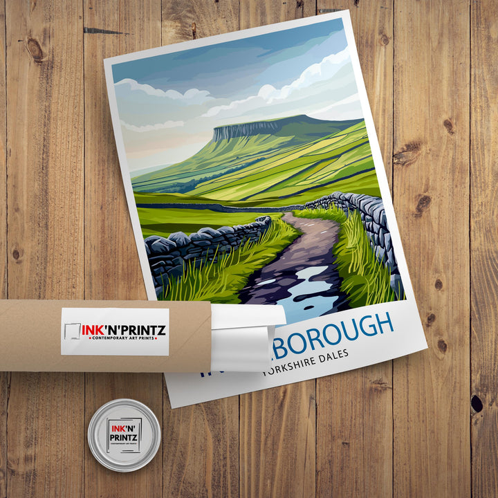 Ingleborough Travel Poster Yorkshire Dales Art Ingleborough Print Scenic Mountain Decor Gift for Hiking Lovers