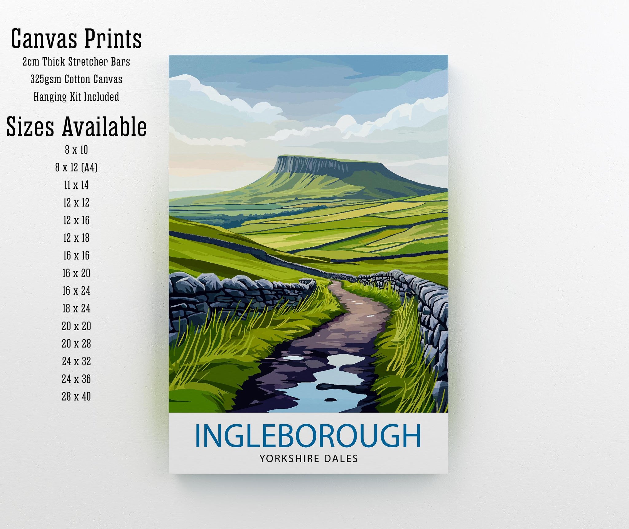 Ingleborough Travel Poster Yorkshire Dales Art Ingleborough Print Scenic Mountain Decor Gift for Hiking Lovers