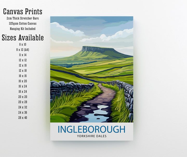 Ingleborough Travel Poster Yorkshire Dales Art Ingleborough Print Scenic Mountain Decor Gift for Hiking Lovers
