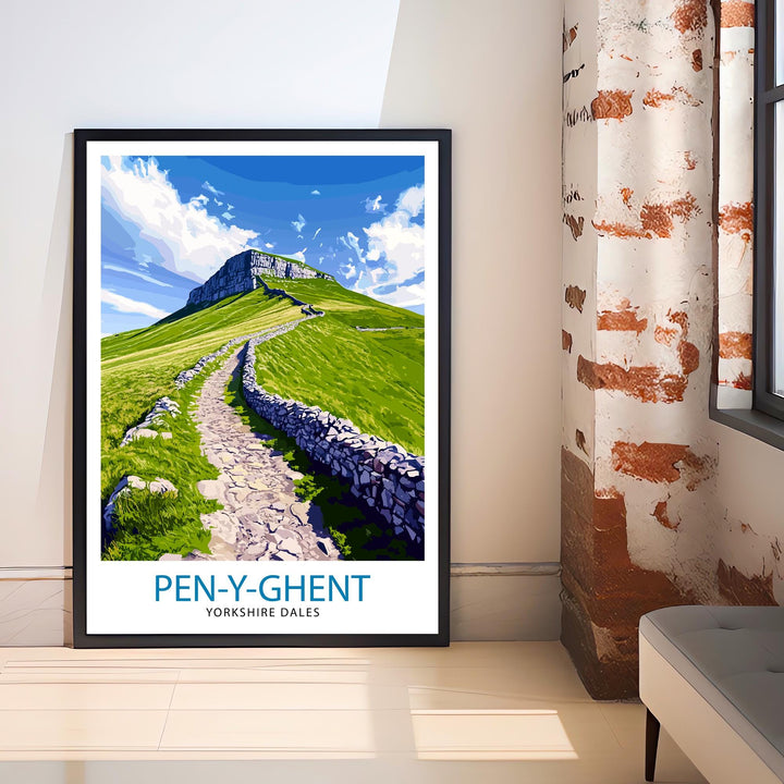 Pen Y Ghent Travel Poster Yorkshire Dales Art Pen Y Ghent Print Scenic Mountain Decor Gift for Hiking