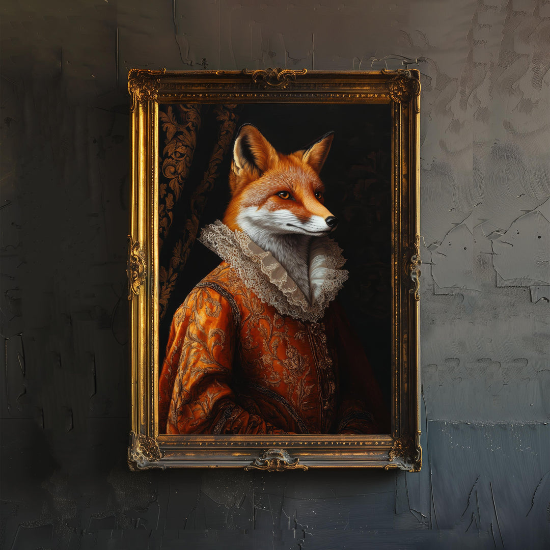 Renaissance Red Fox Poster Cottagecore Decor Dark Academia Art Vintage Wildlife Illustration Rustic Aesthetic