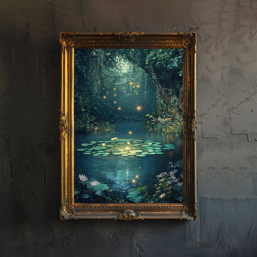 Secret Fairy Pond Poster Cottagecore Decor Dark Academia Art Enchanted Woodland Illustration Vintage Nature Wall Art Rustic Aesthetic