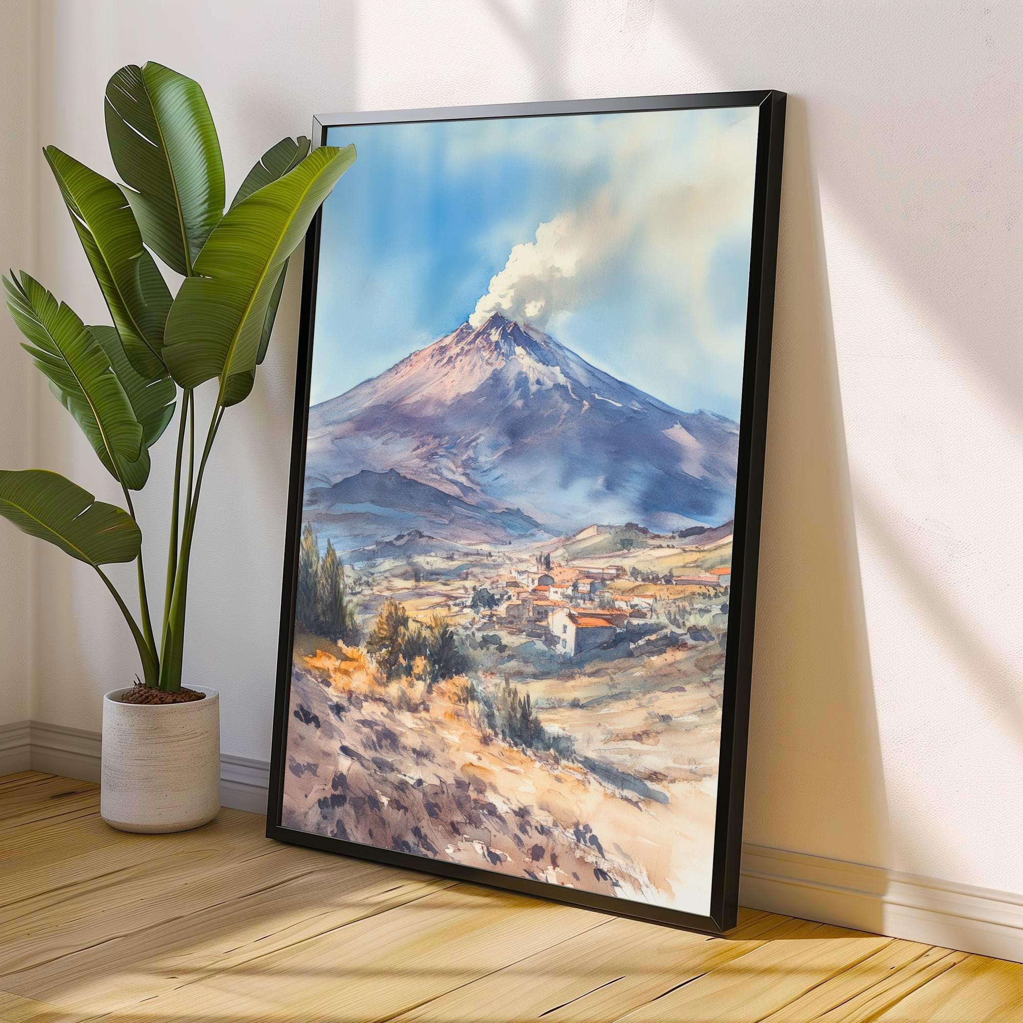 Mount Etna Watercolor Painting Sicily Volcano Art Mount Etna Print Scenic Mountain Decor Gift for Sicily Lovers