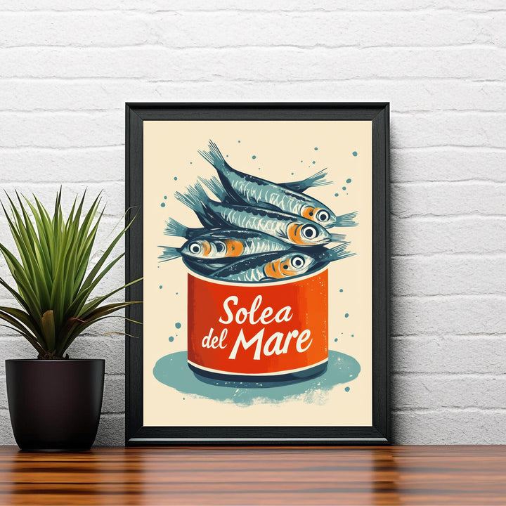 Sardines Travel Poster Vintage Coastal Wall Art Whimsical Fish Print for Kitchen Decor Nautical Homes and Mediterranean Inspired Spaces