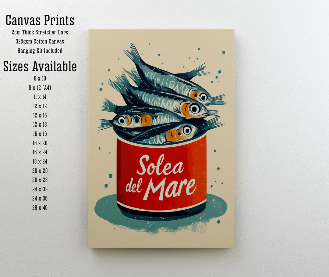 Sardines Travel Poster Vintage Coastal Wall Art Whimsical Fish Print for Kitchen Decor Nautical Homes and Mediterranean Inspired Spaces