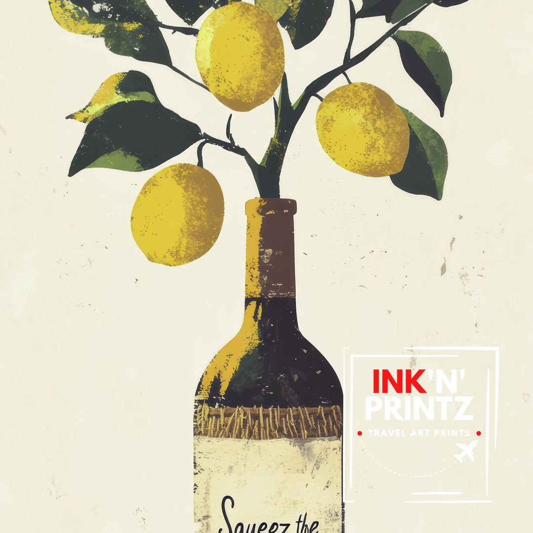 Squeeze The Day Lemon Tree Art Print Whimsical Kitchen Wall Art Vintage Botanical Poster for Cozy Homes and Citrus Inspired Decor