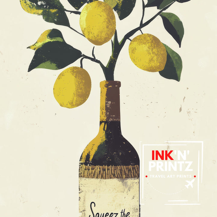 Squeeze The Day Lemon Tree Art Print Whimsical Kitchen Wall Art Vintage Botanical Poster for Cozy Homes and Citrus Inspired Decor